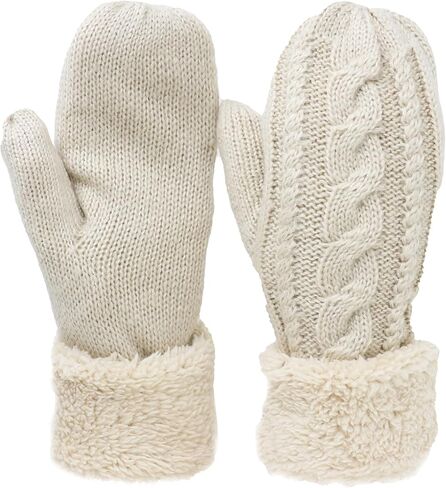 Women's Soft Plush Lined Cuffed Warm Winter Thick Knit Mittens in Kuwait