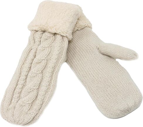 Women's Soft Plush Lined Cuffed Warm Winter Thick Knit Mittens in Kuwait