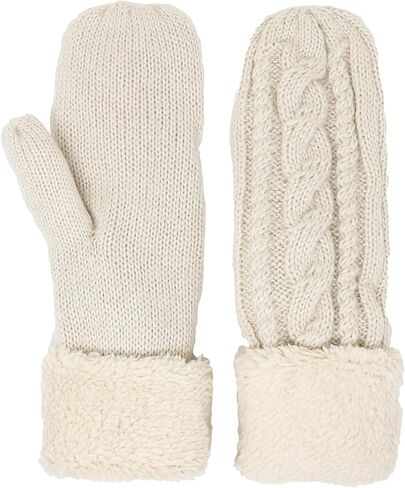 Women's Soft Plush Lined Cuffed Warm Winter Thick Knit Mittens in Kuwait