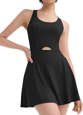 Micoson Tennis Dress Athletic Dress for Women Workout Dress with Built in Shorts and Bra Cutout Golf Dresses with Pockets in Saudi Arabia
