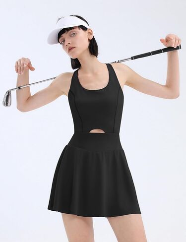 Micoson Tennis Dress Athletic Dress for Women Workout Dress with Built in Shorts and Bra Cutout Golf Dresses with Pockets in Saudi Arabia