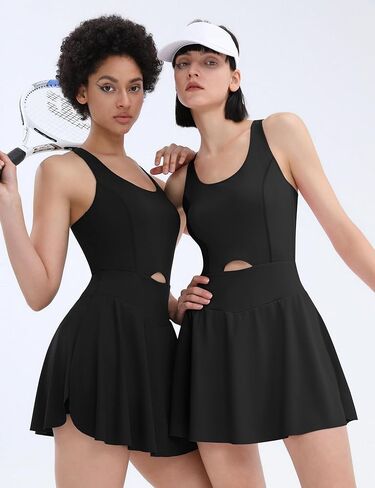 Micoson Tennis Dress Athletic Dress for Women Workout Dress with Built in Shorts and Bra Cutout Golf Dresses with Pockets in Saudi Arabia
