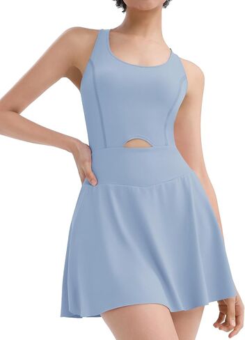 Micoson Tennis Dress Athletic Dress for Women Workout Dress with Built in Shorts and Bra Cutout Golf Dresses with Pockets in Saudi Arabia