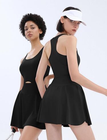 Micoson Tennis Dress Athletic Dress for Women Workout Dress with Built in Shorts and Bra Cutout Golf Dresses with Pockets in Saudi Arabia