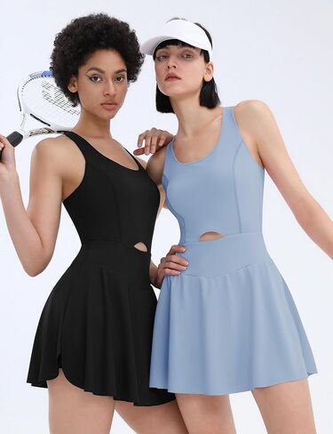 Micoson Tennis Dress Athletic Dress for Women Workout Dress with Built in Shorts and Bra Cutout Golf Dresses with Pockets in Saudi Arabia