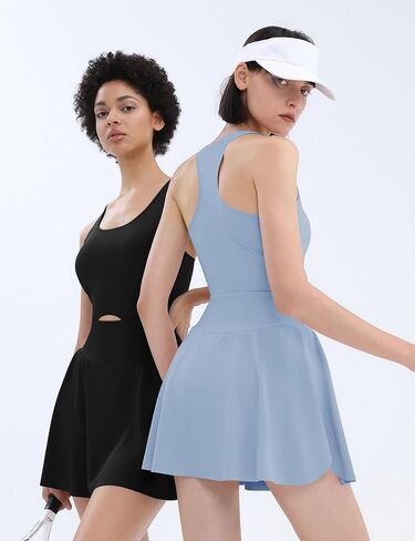 Micoson Tennis Dress Athletic Dress for Women Workout Dress with Built in Shorts and Bra Cutout Golf Dresses with Pockets in Saudi Arabia