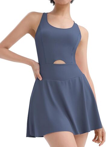Micoson Tennis Dress Athletic Dress for Women Workout Dress with Built in Shorts and Bra Cutout Golf Dresses with Pockets in Saudi Arabia