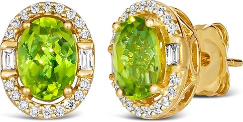 LE VIAN 1/5 Carat Diamond and 1 2/3 Carat Green Peridot Oval Halo Stud Earrings for Women in 14k Yellow Gold (G-H, SI1-SI2 / VS2-SI1, cttw) Push Back Studs by LeVian in Kuwait