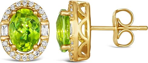 LE VIAN 1/5 Carat Diamond and 1 2/3 Carat Green Peridot Oval Halo Stud Earrings for Women in 14k Yellow Gold (G-H, SI1-SI2 / VS2-SI1, cttw) Push Back Studs by LeVian in Kuwait