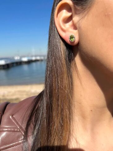LE VIAN 1/5 Carat Diamond and 1 2/3 Carat Green Peridot Oval Halo Stud Earrings for Women in 14k Yellow Gold (G-H, SI1-SI2 / VS2-SI1, cttw) Push Back Studs by LeVian in Kuwait