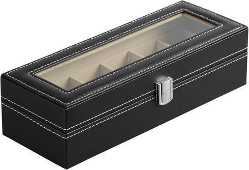 صندوق ساعة، حافظة ساعة ذات 6 فتحات مع غطاء زجاجي كبير، حافظة عرض ساعة مع وسائد ساعة قابلة للقفل والإزالة، منظم صندوق ساعة للرجال، أسود in Kuwait