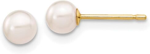 White Saltwater Akoya Pearl Post Stud Earrings in Real 14k Yellow Gold in Saudi Arabia