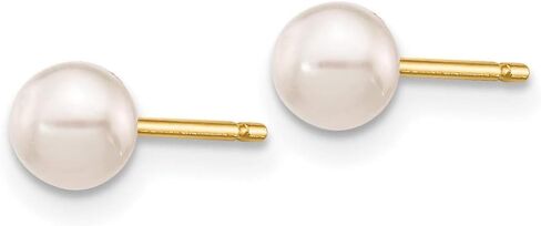 White Saltwater Akoya Pearl Post Stud Earrings in Real 14k Yellow Gold in Saudi Arabia