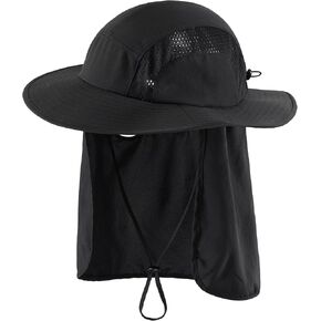 Connectyle Men's Wide Brim Fishing Hat with Neck Flap Breathable Safari Sun Hat with UPF 50+ Hiking Gardening Neck Cover Hat