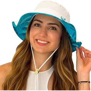 Women’s Beach Hat with Wide Brim Packable for Travel, UV Protection UPF50+ Tropical Summer Hat Pineapple Cord Lock Bucket Hat