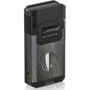 Torch Lighter Butane Refillable, Double Jet Flame Torch Lighter, All-in-One with V Cutter & Holder