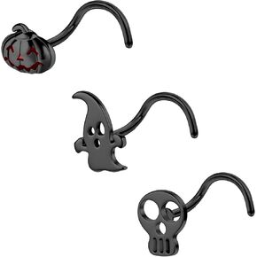 AccGin 20G Nose Ring Studs, 313L Stainless Steel L-Shaped Nose Rings, Spider L Bend Nose Screws, Nose Piercing Jewelry for Women Men Black