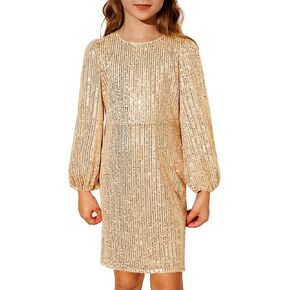 GRACE KARIN Girls Sparkly Sequin Dress Long Sleeve Bodycon Fancy Party Dress 5-12Y