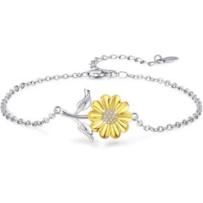 سوار Cuoka Sunflower من الفضة الإسترليني عيار 925، أنت My Sunshine Sunflower أساور مجوهرات هدية للنساء والابنة الصديقة مع صندوق هدية