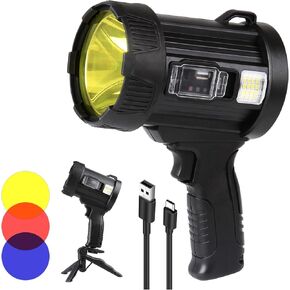 مصباح كشاف مع 900000 لومن مصباح كشاف محمول، IPX6 مقاوم للماء طويل المدى و6 أوضاع إضاءة قابلة لإعادة الشحن، حامل قابل للطي وعدسة حمراء قابلة للفصل (أحمر، أصفر، أزرق) in Kuwait