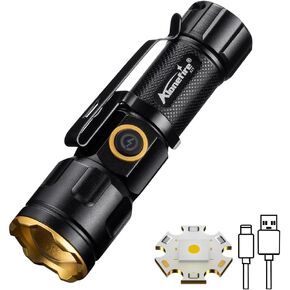 ALONEFIRE X77 LED Mini Flashlight High Lumens USB C Rechargeable Zoom Small Flashlight Bright Lightweight Pocket Size Long Range with 5 Light Modes Magnetic with Clip, Rechargeable Battery for EDC