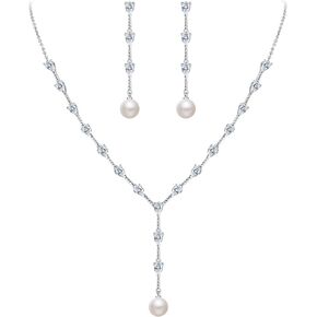EleQueen Women's Simulated Pearl Wedding Jewelry Set, Cubic Zirconia Marquise Floral Bridal Necklace Earrings Bracelet Sets