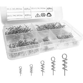 OMYZERO 200Pcs Soft Lure Bait Spring Twist Lock Outdoor Fishing Crank Hook Centering Pin for Soft Lure Bait Worm Crank(11mm-50mm)
