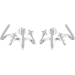 925 Sterling Silver Stud Double Hoop Twist Earrings for Single Piercing Tiny Spiral Huggie Hoop Earrings Faux Double Hoop Earrings llusion Earrings for Women Simple Style Design Jewelry