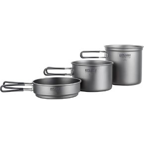 Titanium Stackable Camping Cooking Pot Mess Kit Set