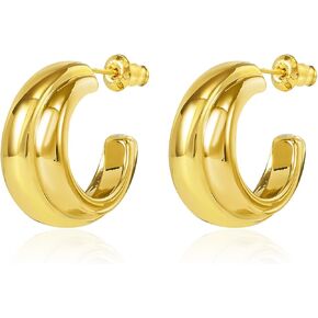 PICKBEAU 18K Two-tone Gold Silver Curve Earrings for Women | Light Weight Italian Design Click Top Pearl Dainty Huggie Hoop Earrings for Women Girls