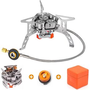 6800W Windproof Camp Stove, equipped with a fuel canister adapter, piezo ignition, and carry case, suitable for outdoor backpacking, hiking, and picnics (Stove converter B)
