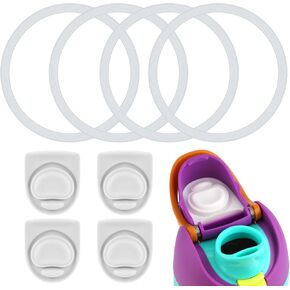 4pcs Water Bottle Seal Circle & 4pcs Replacement Stopper, Silicone O Circle Lid Gasket Ring Parts for Free Sip 19oz 24oz 32oz 40oz, Cap Mouth Top Plug Gasket Accessories for Owala, BPA-Free (White)