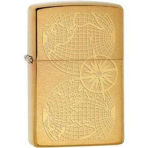Zippo Lighter: Engraved World Map - Brushed Brass 78072