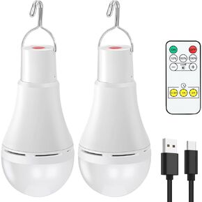 USB Rechargeable Light Bulbs with Remote Dimmable Timing 3000mAh Rechargeable Battery Portable LED Tent Light Bulbs for Home Emergency Camping Tent Hiking Hurricane Outage (Soft White 2 Pack)