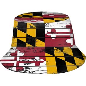 Maryland Crab Flag Bucket Hat,Funny Beach Fisherman Hats Sun Wide Brim Cap for Women Men and Teens