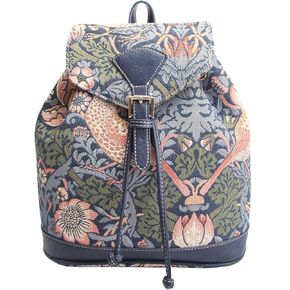 Signare William Morris Strawberry Thief Tapestry Flap Buckle Pull String Backpack