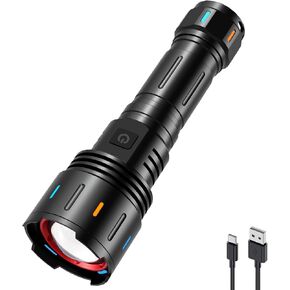 APLOS F60 Zoom Rechargeable Flashlight, 6000 Lumens Super Bright LED Flashlights, 5 Modes Zoomable Waterproof Tactical Flash Lights Torch for Emergency, Outdoor, Home, Camping, Hiking