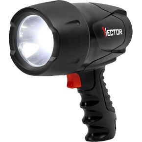 مصباح كشاف LED من VECTOR، FLW10V، قابل لإعادة الشحن، مقاوم للماء، 600 لومن، يتضمن شاحن منزلي 120 فولت تيار متردد + شاحن سيارة 12 فولت تيار مستمر