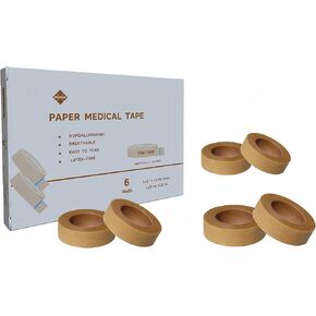 Hypoallergenic Soft Paper Medical Tape, 1/2inchX10.94Yards (6Rolls), Self Adhesive Tan Surgical Tape, Breathable and Medical Grade, Perfect for Sensitive Skin Wound Care, Individually Pack