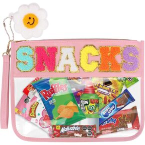 EYEDESL Chenille Letter Bags,Clear Snack Bag Pouch with Chenille Daisy Charm for Women Girls