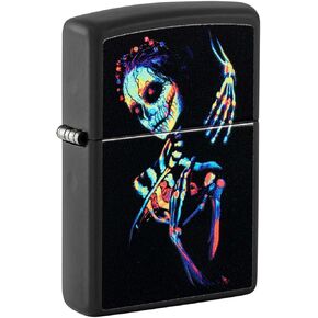 Zippo Lighter: Colorful Skeleton, Black Light - Black Matte 48647