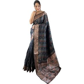 Rang Priya Indian Traditional Gorgeous Designer Dark Grey Banarasi Art Silk Saree & Unstitched Soft Silk Blouse with Sartin too Soft Silk,Party Wear,Wedding Occasional Saree-5103