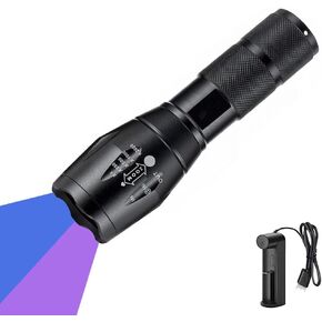 UV Flashlights Rechargeable, Ultraviolet Flashlight 365nm & 395nm Double UV Light Source Blacklight Flashlight Torch 2 in 1 Zoomable for Detect Pet Urine Stains Scorpions Art Photography