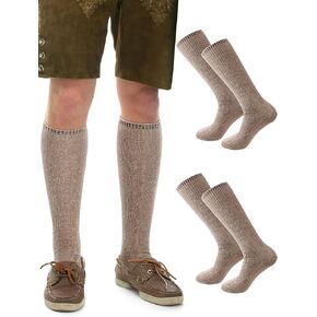 Hoosige 2 Pairs Lederhosen Socks German Oktoberfest Socks Bavarian Lederhosen Socks for Men, Size 10-13, Beige and Dark Green Mix