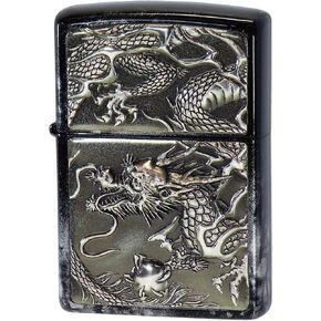 Zippo Lighter, Silver Rise Metal, Silver Dragon, Electrocast Plate, 3 Sided Treatment, Lacquer Coated