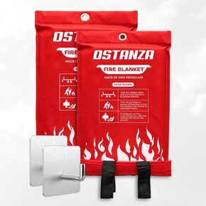 Emergency Fire Blanket | Pack of 2 Fire Blankets Emergency for Home and Kitchen with Hook | 39" x 39" Fiberglass Emergency Blankets for Camping, School, Car, Warehouse