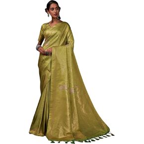 الساري الحريري النسائي من Vardha Zari Butta Banarasi Art | ساري منسوج | ساري هدية زفاف ديوالي الهندي وبلوزة غير مخيطة in Kuwait