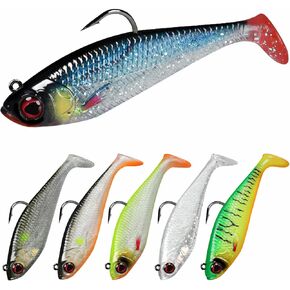 Weedless Soft Fishing Lures for Freshwater and Saltwater, Premium Pre-Rigged Jig Head Paddle Tail Swimbaits for Bass Fishing，Jigs Fishing Bait for Crappie Trout Walleye, Amazing Fishing Gifts
