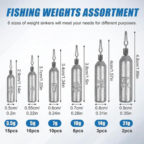 Drop Shot Fishing Weights, Pencil Weights Fising Sinkers No Snag Drop Shot Rig Skinny Sinkers for Bass Saltwater Freshwater Fishing 1/8oz,3/16oz,1/4oz,3/8oz,1/2oz,3/4oz in Saudi Arabia