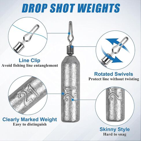 Drop Shot Fishing Weights, Pencil Weights Fising Sinkers No Snag Drop Shot Rig Skinny Sinkers for Bass Saltwater Freshwater Fishing 1/8oz,3/16oz,1/4oz,3/8oz,1/2oz,3/4oz in Saudi Arabia
